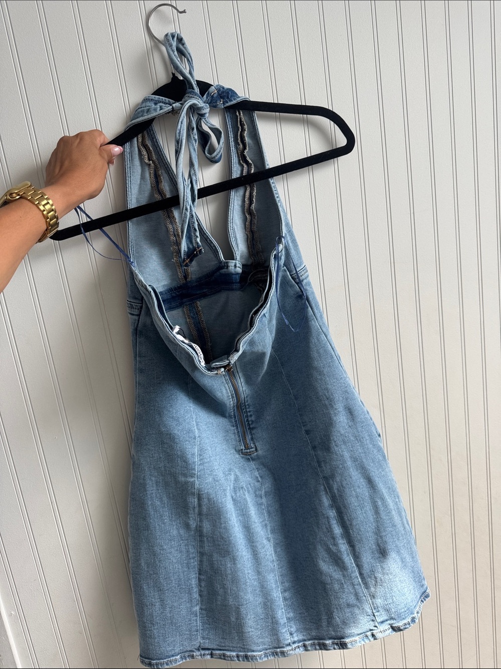 *New With Tag* GAME DAY Garage Light Blue Denim Halter Mini Dress - Picture 4 of 6